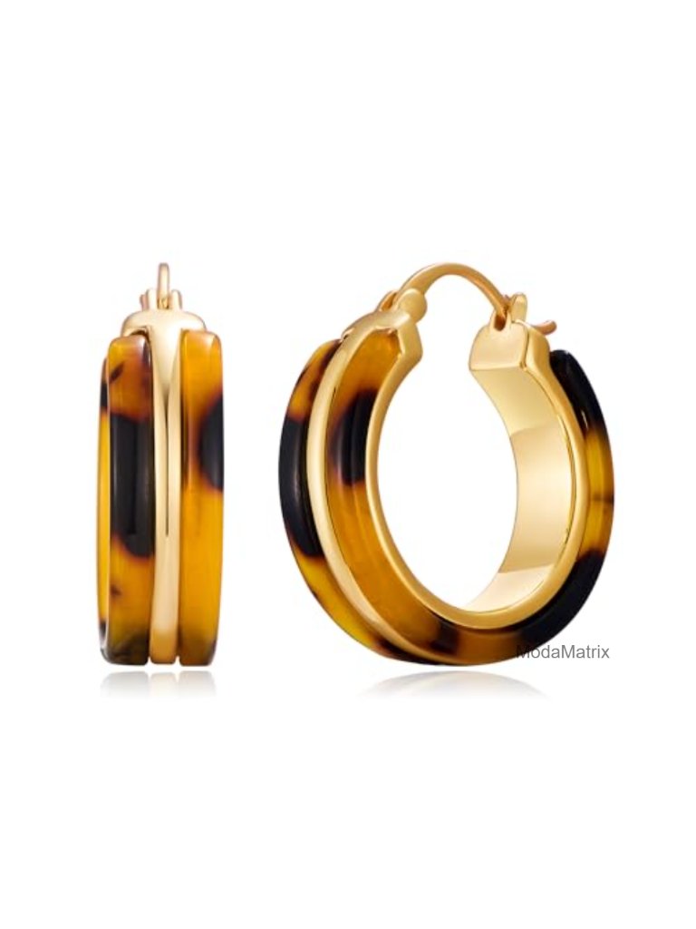 14k Gold Plated Chunky Leopard Print Acrylic Hoop Earrings For Women
